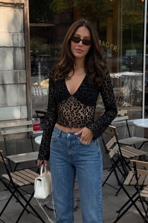 MANGA LARGA SELMA TUL VELVET ANIMAL PRINT