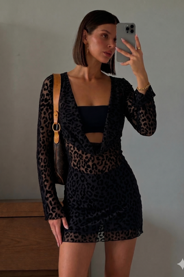 VESTIDO ELECTRA TUL VELVET ANIMAL PRINT